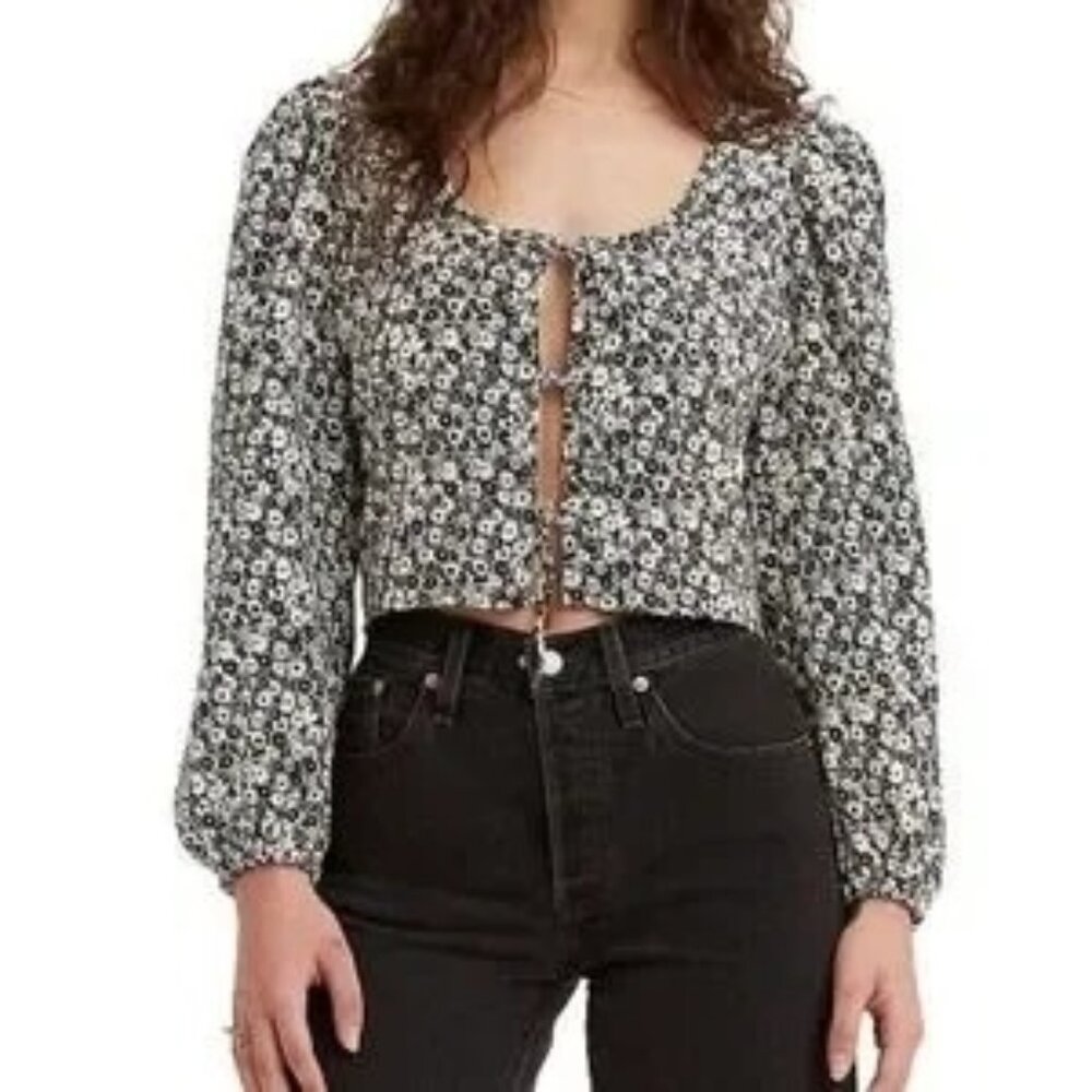 Levi's Embry Black Floral Puff Sleeve Blouse